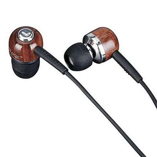 a pair of headphones with a wooden base.