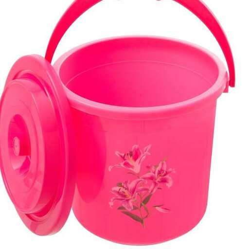 pink bucket with a flower