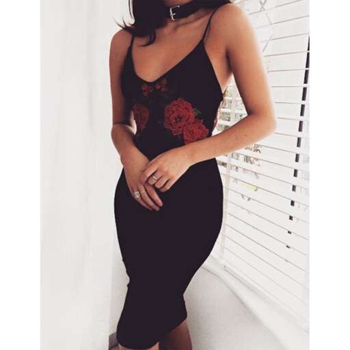 black dress with a floral print