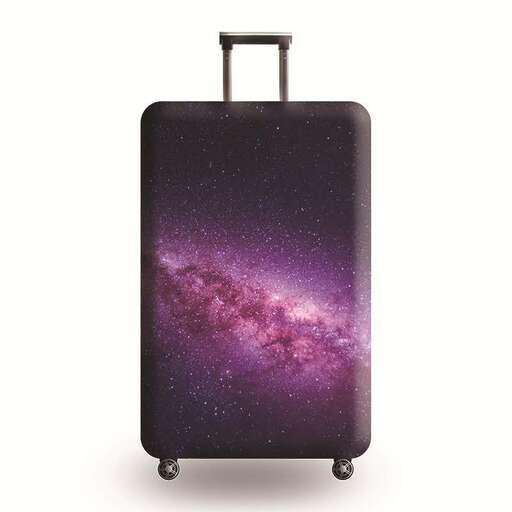 a suitcase with a purple background and a purple suitcase.