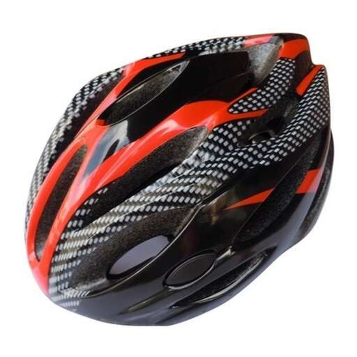 this helmet is made of plastic and has a black and red design.