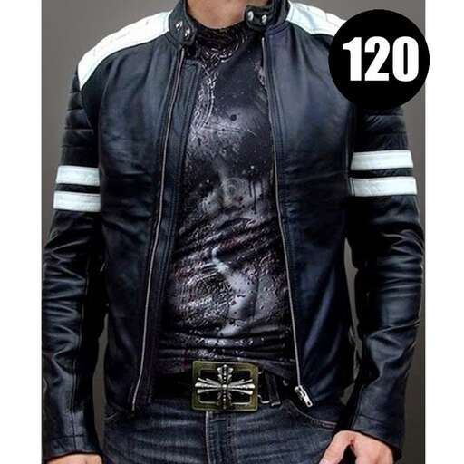 leather jacket with a white stripe