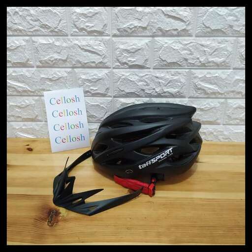 a helmet with a sign that says, 