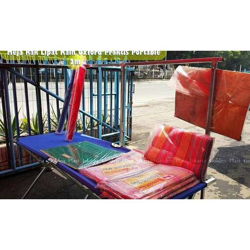 a colorful chair on a street corner