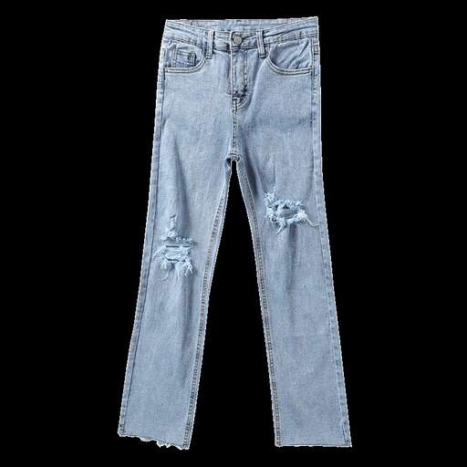 a pair of blue jeans with a cut out