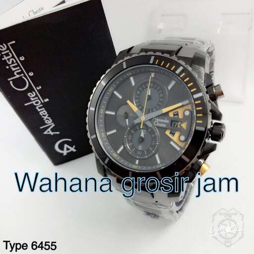 a watch with a black case on the front.