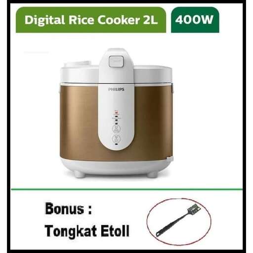 a pot of rice with a spoon in it.