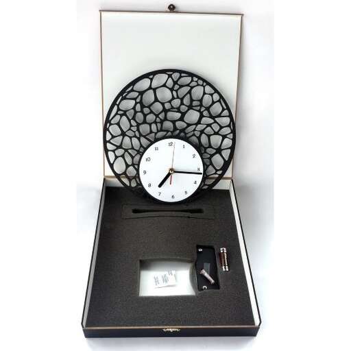 a clock in a box with a clock inside.