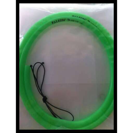 a green neon circle with text on it.