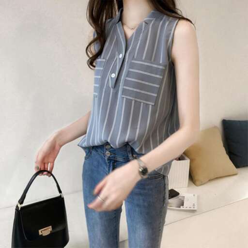 striped shirt with a black handbag