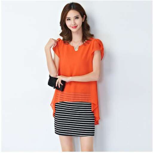 orange and black striped skirt in a striped dress