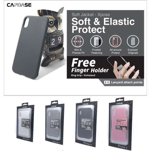 a display of a cell phone case with a person holding a cell phone.