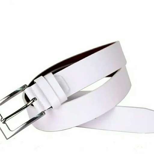 a white belt with a white leather strap.