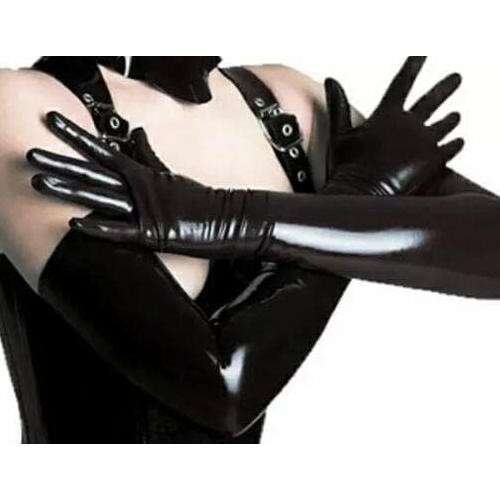 a woman in a black leather glove