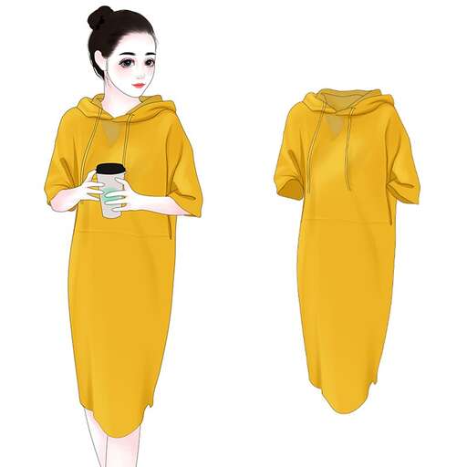 a simple yellow dress with a hood.