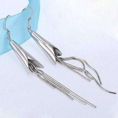 a pair of earrings with a blue ribbon.