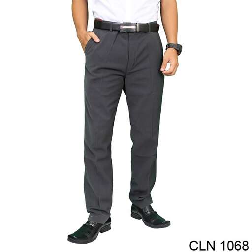 men's gray trousers with a black belt