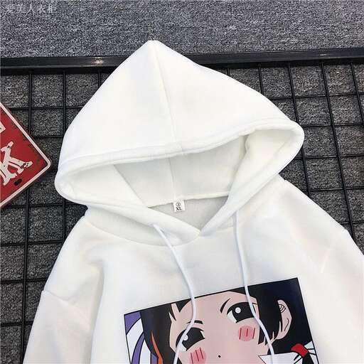 hoodie in white with a red sign