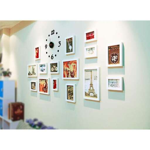 wall of pictures in the office
