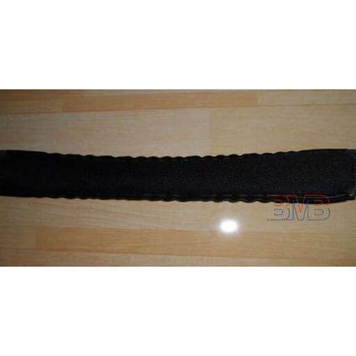 a black strap with red and orange details.