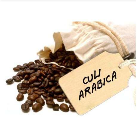 a bag of coffee beans and a sign