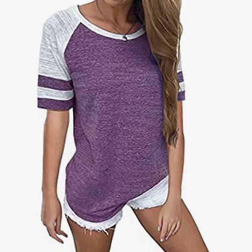 purple and white striped t - shirt with a white stripe on the front.