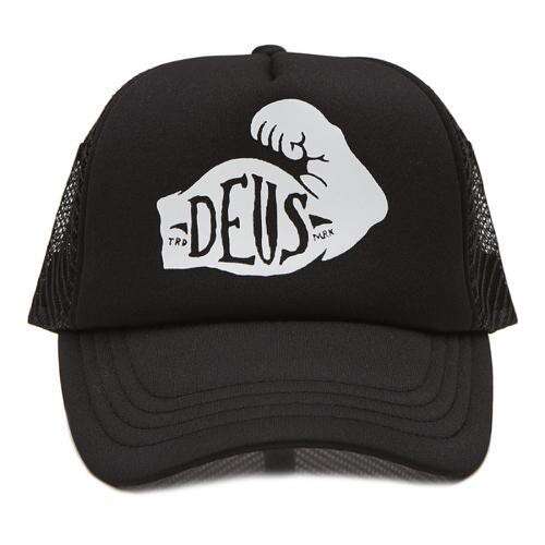 person is a black cap with a logo on it.