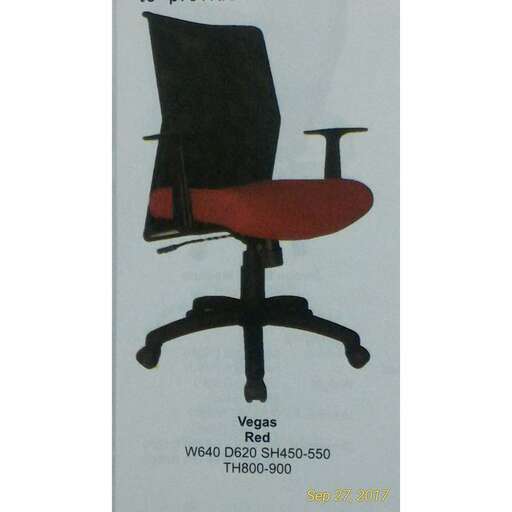 a chair with a red seat and a black back.