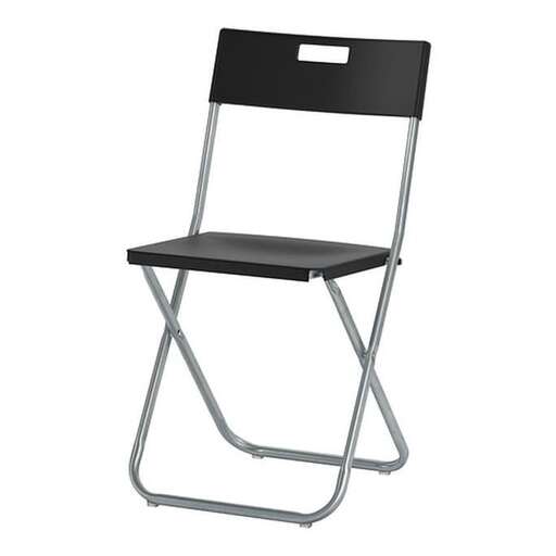 the folding chair is available in black and white.