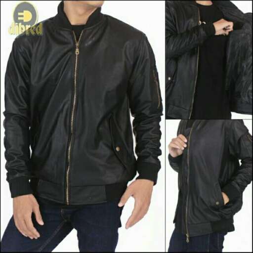 men's black leather jacket with a hoodie