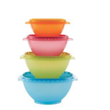 colorful plastic bowls in a stack
