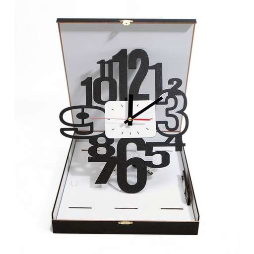 a clock with a black face and hands