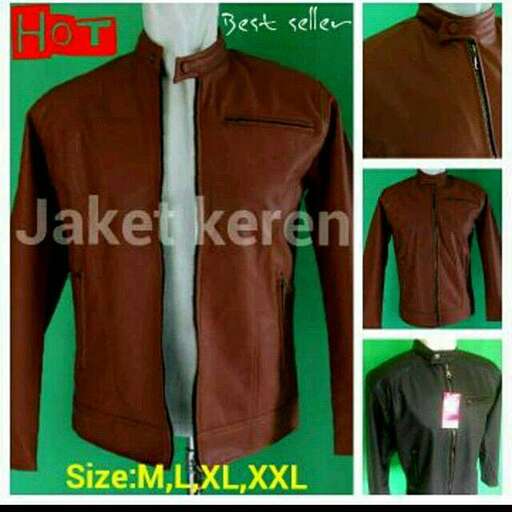 a brown leather jacket with a grey tie