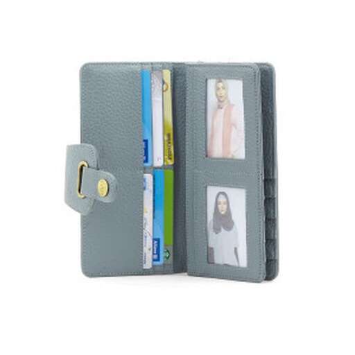 a wallet with a picture of a girl in a dress.