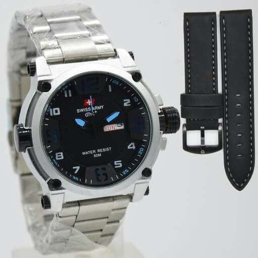 a watch with a black face and a black strap