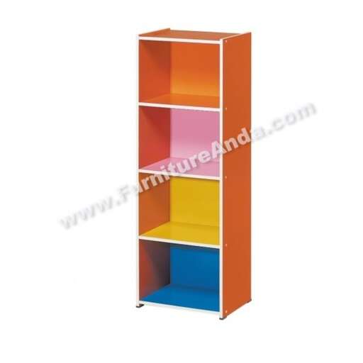 a colorful bookcase with a colorful base