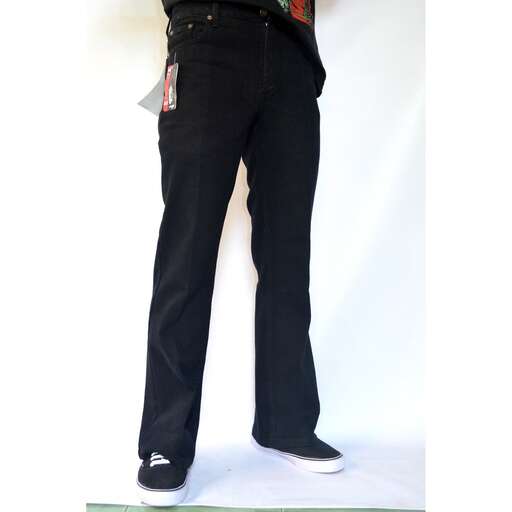 a pair of black pants with a green and red plaid shirt.