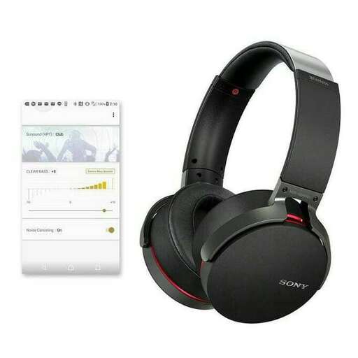 a pair of headphones with a blank screen.