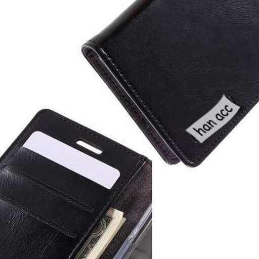 a black leather wallet with a white background