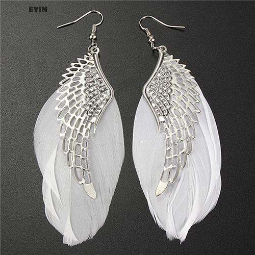 earrings in sterling silver with a white feather