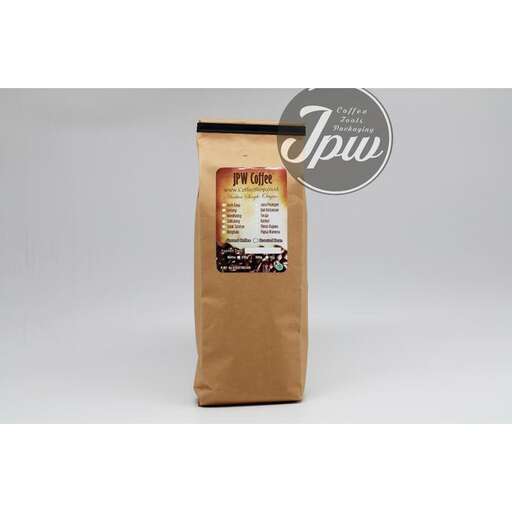 a bag of brown paper coffee