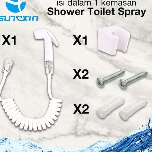a shower head with a water hose and a white tube.