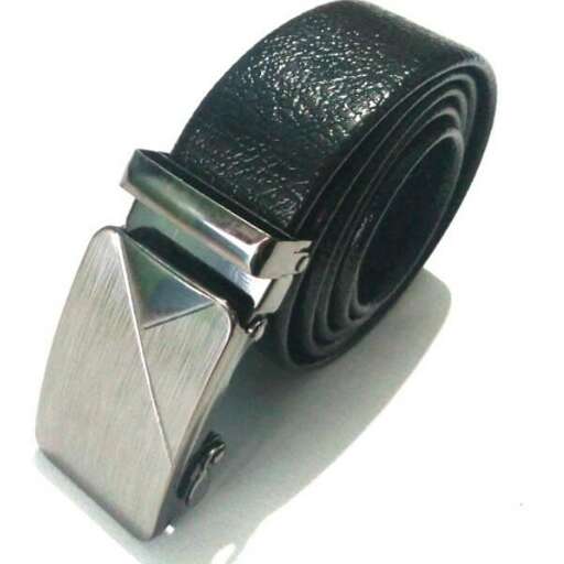 a black leather belt with a buckle