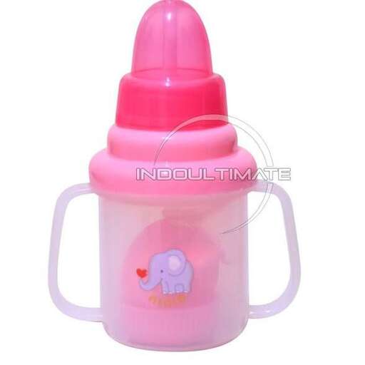 baby bottle with a pink lid