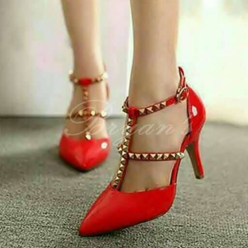 red shoes with a heel