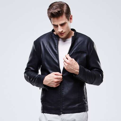 men's leather jacket with a white t - shirt