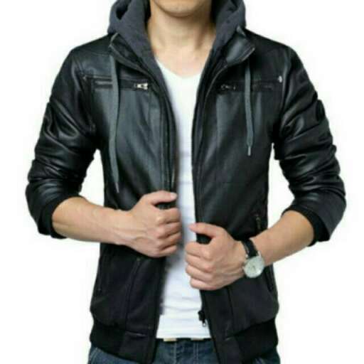 leather jacket with a hood