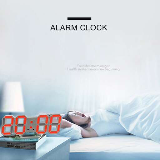 a man laying in bed with a clock in the background.