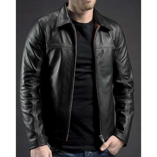 leather jacket with a black t - shirt