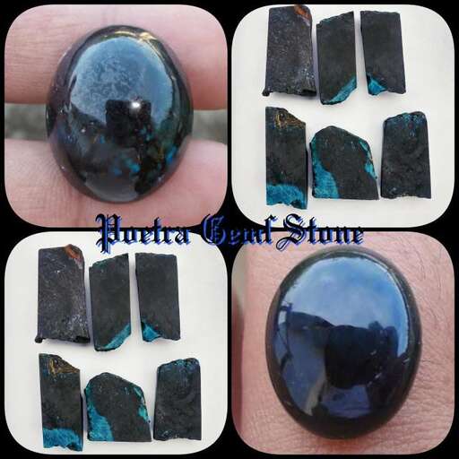 a black opal with a blue stone in the center.
